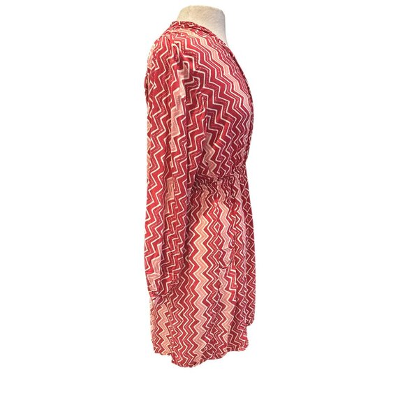 Natalie Martin Red Zigzag Print Wrap Dress – Boho Resortwear Lightweight Midi M - Picture 4 of 9